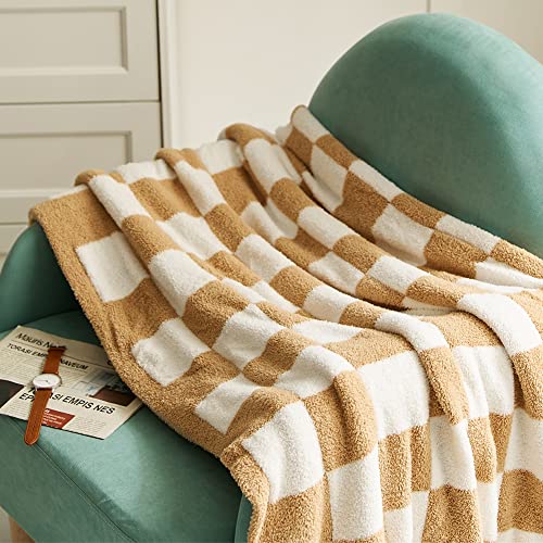Throw Blankets Barefoot Checkerboard Gingham Warm Cozy Microfiber Reversible For Home Decor Bed Couch-Machine Washable (Burnt Orange,51"X63") #TOP1