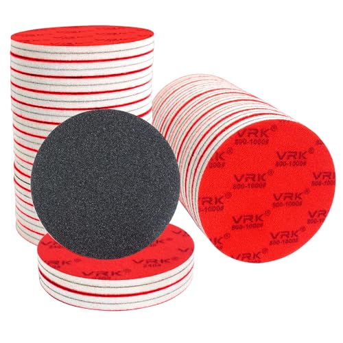 VRKET 24 PCS 5 Inch Sanding Sponge Discs with Hook and Loop Backing - Multiple Grits 180 to 2000 for Random Orbital Sander Wood Metal Auto & Plastic Polishing - Dry and Wet Use Sponge Sandpaper