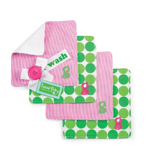 Image of Baby Girl Pink Initial Wash Cloth, 4 Pack, Letter G