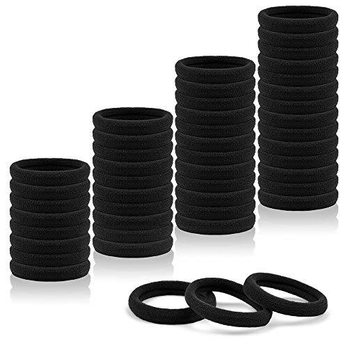 Black Hair Ties, IKOCO Seamless Hair ties Cotton Hair Bands Ponytail Holder Thick Hair No Damage Hair Ties for Women and Men(50 Pack)