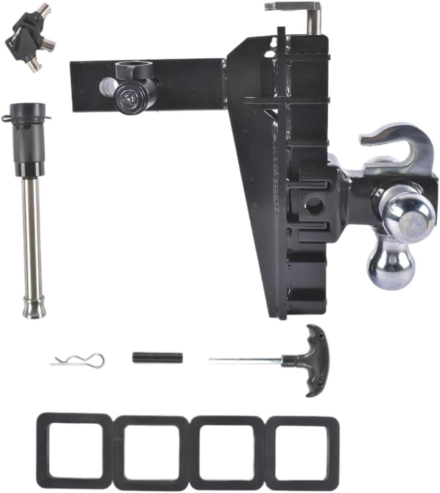 Trailer Hitch Fits 2.0-Inch Receiver 8 Inch Drop Heavy Duty Tow Hitches 17000 LBS GTW Tri-Ball Mount with Hook
