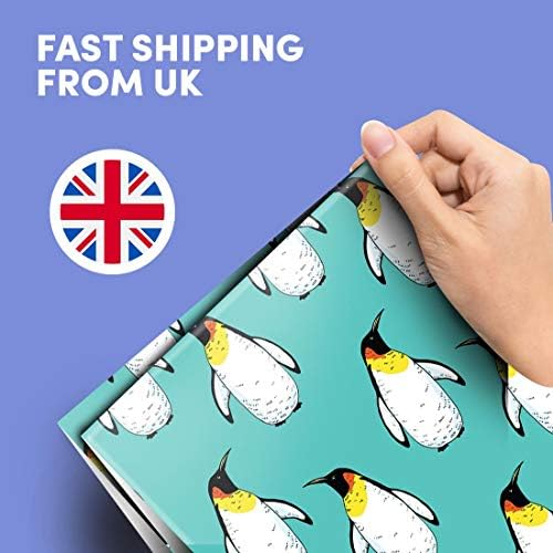 4 x Large Wrapping Paper Sheets - Teal Green Blue Penguin Bird Pattern Christmas Gift Wrap - Kids Girls Boys Son Daughter Mum Dad Sister Brother #170007