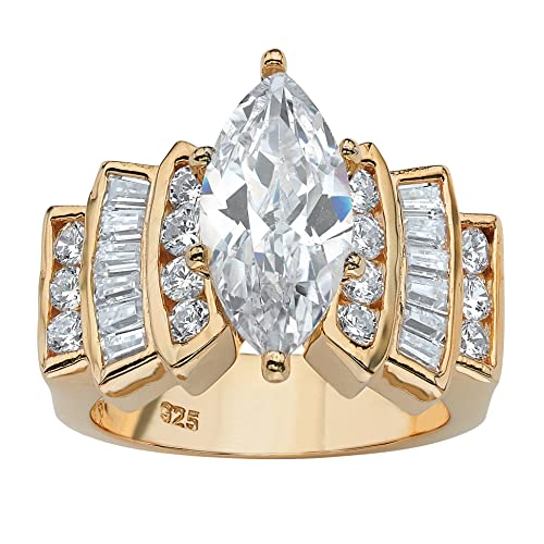 PalmBeach Yellow Gold-plated Sterling Silver Marquise Cut Cubic Zirconia Step Engagement Ring Sizes 5-10