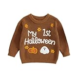 Baby Jungen Mädchen Halloween Strickpullover My First Halloween Sweater Langarm Rundhalsausschnitt Buchstaben Stickerei Gestricktes Top Baby Unise Herbst Winter Knitwear (Beige, 6-9 Months)