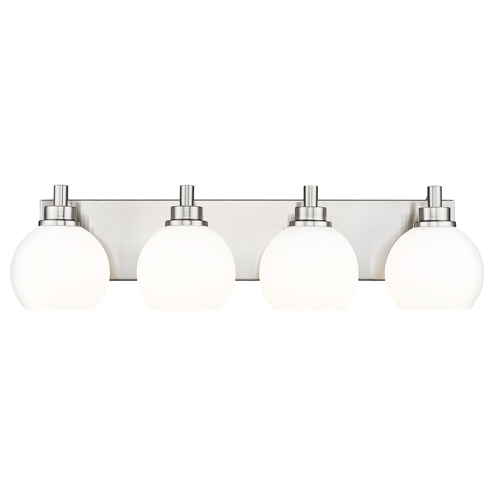 Bathroom Light Fixtures, 4 Light Brushed Nickel Vanity Light, 26 Inch Modern Wall Sconces with Globe Milk White Glass Shade, Vanity Lighting Fixtures Over Mirror, VL195-BN-ML-4