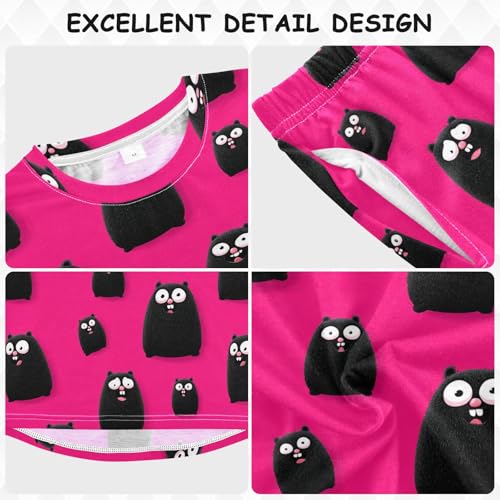 Black Cartoon Hamster Pattern Soft Pajama Set for All Seasons,Breathable Pjs Long Sleeve Sleepwear,Comfy Loungewear 2 Piece Underwear Set 5T3