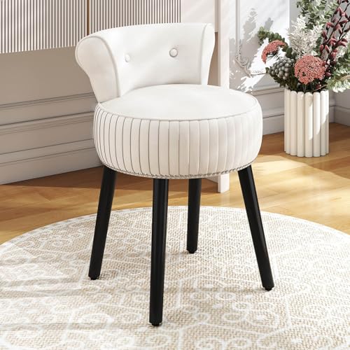GIANTEX Silla para Tocador, Taburete de Maquillaje con Respaldo, Silla Acolchada de Terciopelo con Patas de Madera de Caucho, Sillón Moderno sin Brazos para Dormitorio Vestidor Sala de Estar (Beige)