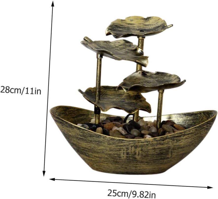 Creative Lotus Leaf Water Fountain LED Lights for Home Decoration Gold Color Decorative Tabletop Waterfall Ornament for Living Room and Entryway