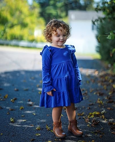 Vieille Toddler Girls Cotton Dress Long Sleeve Ruffle Dress Kids Solid Casual Clothes for 2-8 Years3