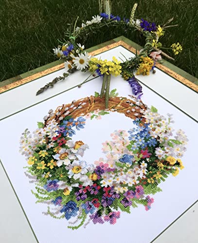 Riolis 1536 - Wreath With Bird Cherry - Counted Cross Stitch Kit 11.75" X 11.75" Zweigart 14Ct. White Aida 27 Colors #TOP5