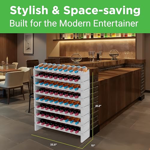 Image of NutriChef 72 Bottle Wine Rack Stackable Bamboo Freestanding, 8-Tier Modular Shelf, Sturdy Wobble Free, Upgraded 2026 Design, Easy No-Tool Assembly for Kitchen, Cellar or Bar 33.5 inch x 10 inch x 41 inch (White)