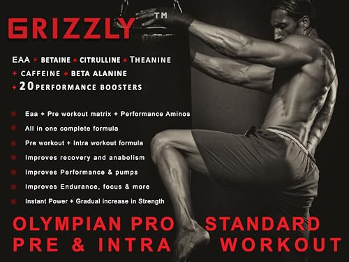 Image of Grizzly Nutrition True Legend Olympian Grade 450 Grams+30Gr Energy Caffeine Pack Pre Workout Powder Supplement for Men & Women, Focus & Muscle Pump Formula with L-Citrulline, Beta Alanine, Creatine & Caffeine Pack, Citrulline, Theanine, EAA +21 Power Boosters, Watermelon Tequila, Lab Researched Formula
