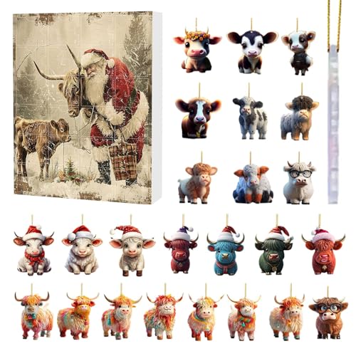 Schottische Weihnachtsdeko 15 Highland Cow Adventskalender 2025 | 2D Acryl Highland Cows Weihnachts...