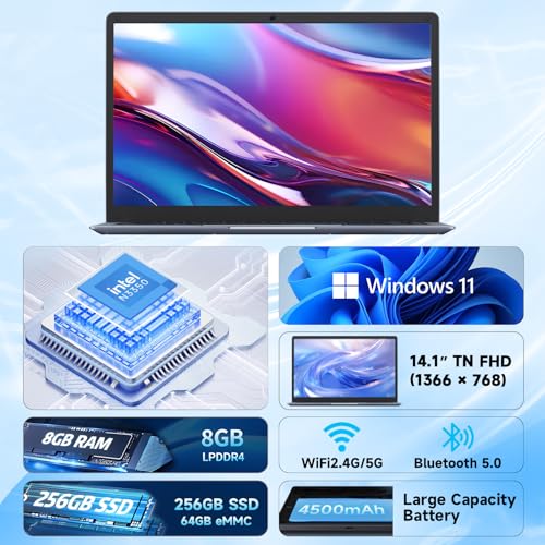 Image of BLUEING 14 Inch Laptop-Computer, Celeron N3350 (Up to 2.4GHz), 6GB LPDDR4 RAM 320GB Storage, WI-FI 5, BT5.0, HD Camera, 34Wh Battery, Home & Study, Lightweight