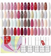 SAVILAND 33 PCS Gel Nail Polish Kit – 30 Colors Red White Pink Gel Polish Glitter Soak-off Nail A...