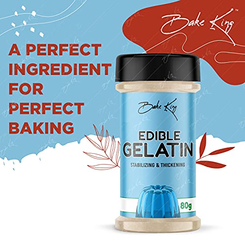 Image of BAKE KING Gelatin Powder 80GM, Gelatin Powder for jelly Making Food Grade and Face Mask, Gelatin for Cooking /Baking for Candies, Marshmallows, Cakes, Ice Cream, Desserts, Aspic, Corn, and Confections