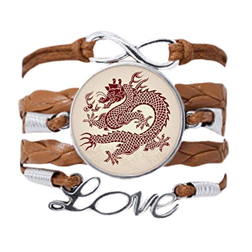 Bracelet cuir noir dragon chinois bijou animal tordu pour homme et femme