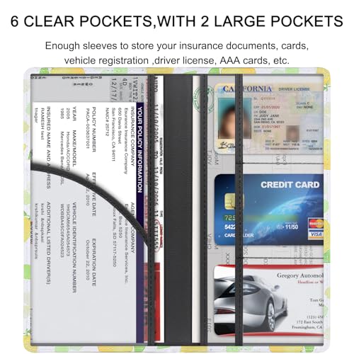 Image of LumiMokki Premium Car Registration & Insurance Card Holder with Magnetic Shut, Vehicle Glove Box Car Organizer - For Documents, Cards, License (Lemon)