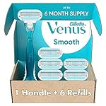 Gillette Venus Smooth Women's Razor Handle + 6 Refills with Soft-Grip Gel Handle