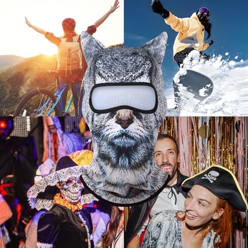Image of 3D Cat Ski Balaclava Sheisty Face Mask with Ears Cute Animal Ski Mask for Music Festivals Raves Party Outdoor Activities