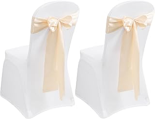 BYZESTY 2 Stück Stuhlhussen Weiß, Hochzeit, Stretch, Mit 2 Schleifen, Für Party, Hochzeit, Feier, Wohnzimmer, Esszimmerstuhl