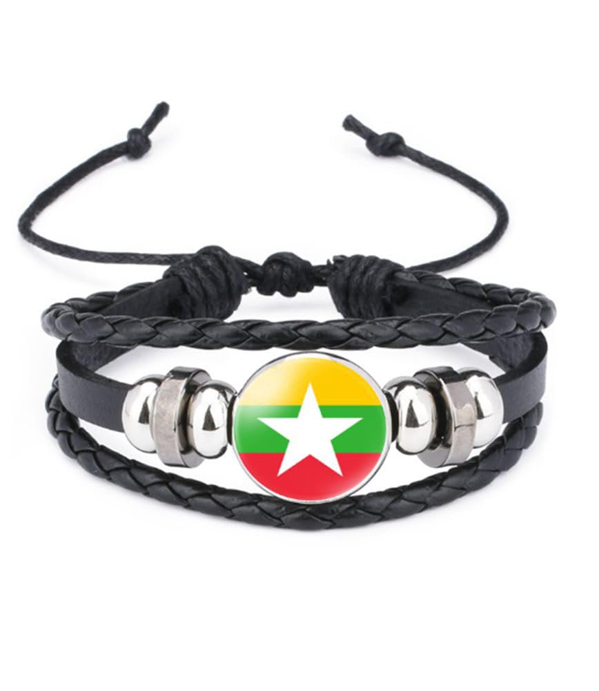 vmcoatdu World Many National Flags Bangle Retro Alloy Leather Bracelet for National Flag Braided Rope Bracelet Bangle