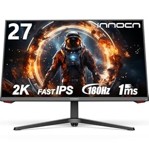 INNOCN 27 Inch Gaming Monitor QHD 2K 2560 x 1440p 180Hz 144Hz Fast IPS, FreeSync, 1ms, Extreme Low Motion Blur, 99% sRGB, 2 x HDMI 2.1 | 2 x DP 1.4 | Height/Pivot Stand, Black
