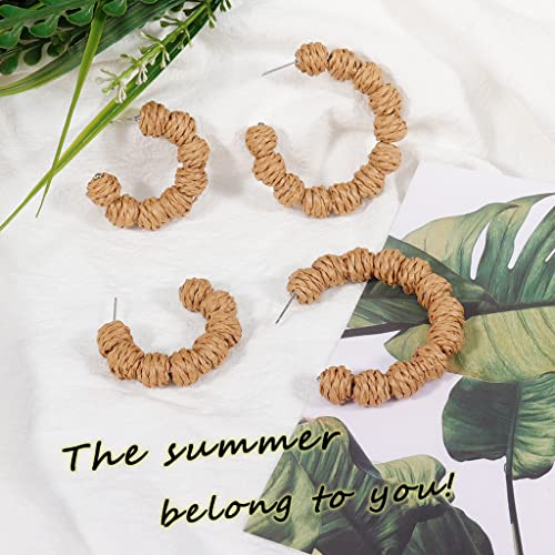 Rattan Earrings For Women Rattan Hoop Earrings Handmade Woven Straw Wicker Earrings Bohemian Statement Summer Beach Jewelry #TOP2