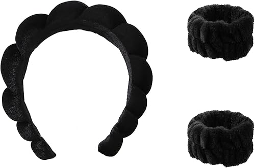 Fonzci Diadema de spa para lavado facial y pulsera, diadema de maquillaje para el cuidado de la piel con pulseras para lavar la cara, muñeca y banda