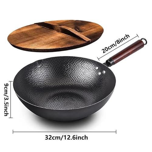 Wok Pan 12.6" con tapa, acero carbono fondo plano miniatura 7