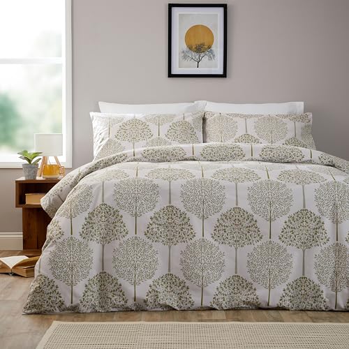 Image of Olivia Rocco 100% Cotton Duvet Cover Set 200 Thread Count Printed Quilt Covers With Pillowcases Bedding Bed Linen Sets, Sion Sage Green Double