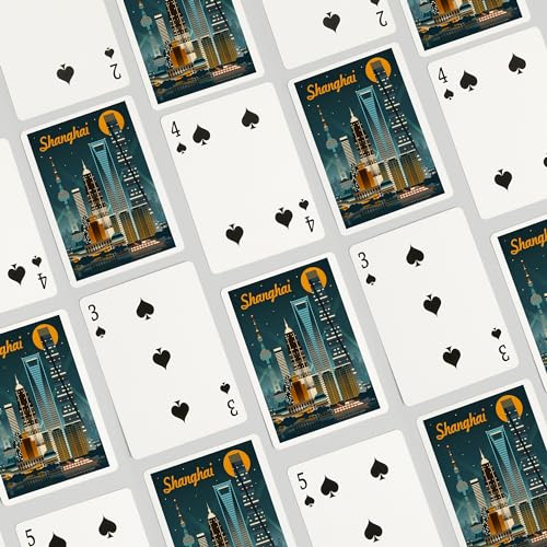 Lantern Press Naipes Poker Retro Skyline Shanghai China miniatura 4
