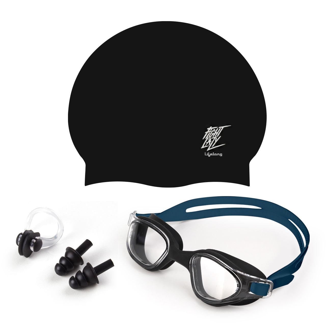 Lifelong Swimming Combo Kit | Waterproof Swim Cap with Earplugs & Nose Clip | Anti-Fog Swim Goggles | Comfortable Fit Swimming Accessories (Blue)-picture-30