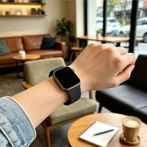 Image of Sport Bands Compatible with Apple Watch Band Women Men 40mm 38mm 41mm 42mm 44mm 45mm 46mm 49mm ,Soft Wristband Waterproof Replacement Strap for iWatch Bands Series 11 10 9 8 7 6 5 4 3 2 1 SE Ultra Black