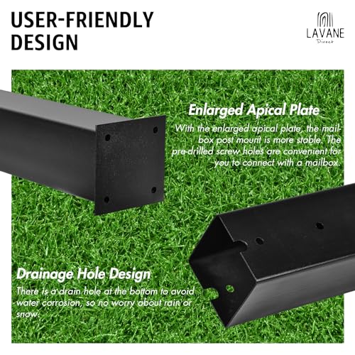 Image of 43 inch Metal Mailbox Post Kit, LAVANE Black Powder-Coated Steel Stand Heavy Duty In-Ground Mounting Mail Post for Outdoor Sidewalk Street Curbside