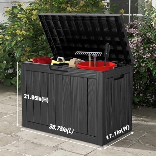 Mars Villa 45 Gallon Outdoor Storage Box, Resin Deck Box Waterproof, Storage Chest for Outside Patio Furniture Cushions, Pool Supplies, Garden Tools, UV Resistant and Weatherproof, Black - Thumbnail 2