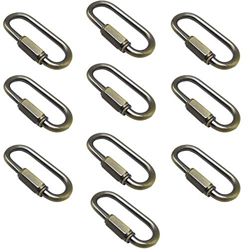 ECUDIS 10 Pack D Shape Chain Locking 4MM Chain Quick Link Connector (Antique Brass)