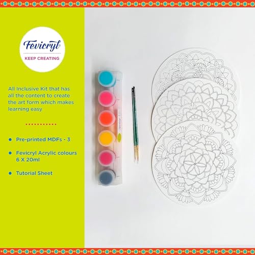 Image of Fevicryl Mandala & Lippan Art of India Kit | Includes Pre-Printed Circular Wooden MDF Board, Acrylic Paints, Brushes | DIY, Art & Craft Kit | Ideal for Artists, Gifting