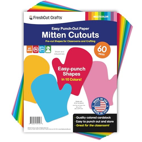 60 Pieces Mitten Cutouts for Crafts and Classroom Decor, Vibrant