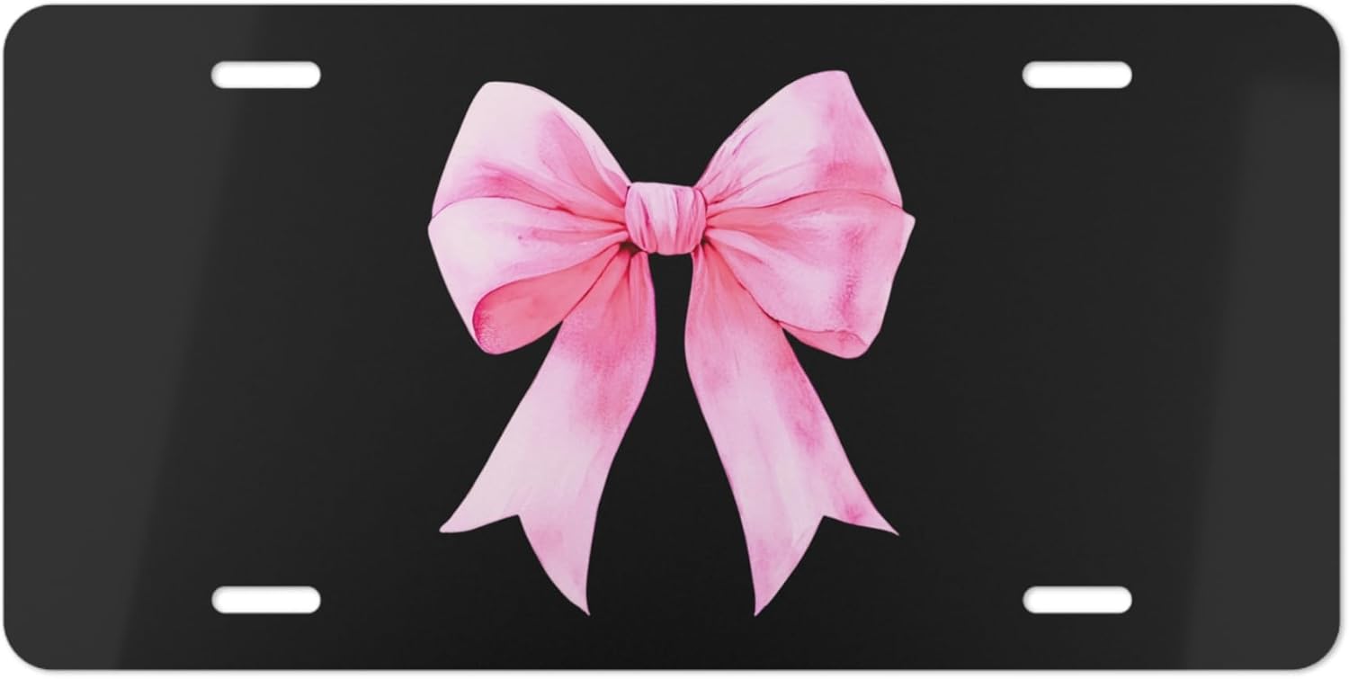 Cute Pink Car Accessories for Teens & Women: Custom Front License Plate, Pink & Black, Girly Bow Decor, Coquette Room & Wall Decor Coquette Aesthetic Coquette Car Accessories Preppy Girly Car Decor