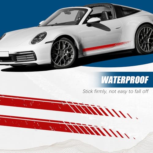 Image of 2Pcs Sports Racing Stripe Graphic Stickers, Side Door Vinyl Decals, Universal Car Decoration Accessories for Truck Auto Body Side Door (Red)