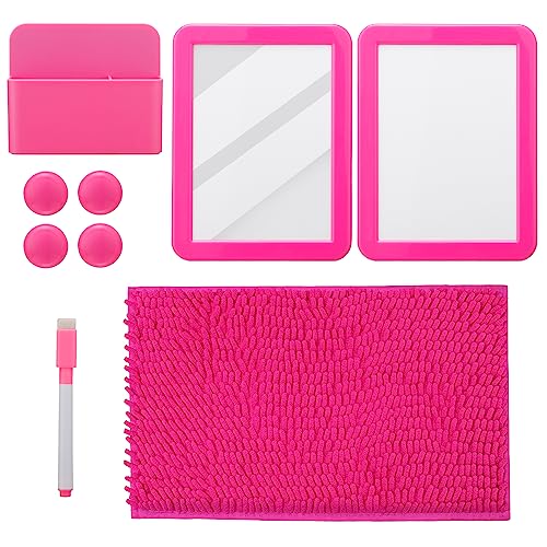 Locker Accessories Kit - 9 Pcs Pink Locker Organizer Stuff for Girls, Back to School Supplies Include Locker Rug Magnetic Whiteboard Mirror Dry Erase Marker Holder and More Decor Essentials