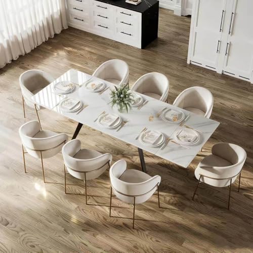 Extendable Rectangular Dining Table with Leaf, 65"-95" Sintered Stone Top, Seats 6-12, Heat & Scratch Resistant, Easy-Clean Surface, Sturdy Metal Base, Dining Table for Kitchen and Family Gatherings