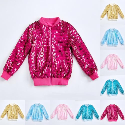 Girls Sequin Jackets Sparkle Long Sleeve Zip Up Jacket for Kids Birthday Party Shiny Dance Outfit 2-12Y2