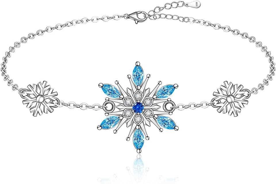 Snowflake Bracelet Christmas Bracelet Blue Snowflake Bracelets for Women Sterling Silver Winter Freeze Snowflakes Chain X-Mas Jewelry Gifts