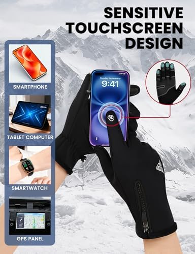 AURUZA Zipper Winter Gloves for Men Women, Thermal Touchscreen Gloves Waterproof Windproof for Cycling, Skiing, Running & Cold Weather - Image 2
