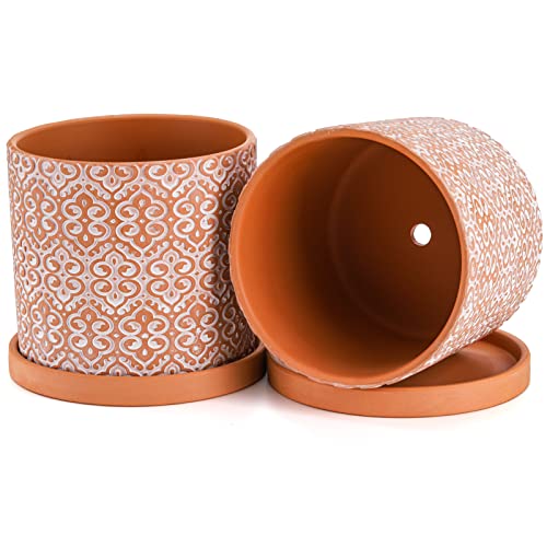 Frcctre 2 Pack Terracotta Pots For Plants, 5 Inch Succulent Planter Pot With Drainage Hole And Saucer, Clay Pottery Pots For Indoor Plants, Cactus, Succulent, Herbs #TOP2