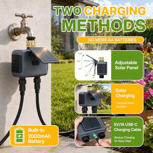 Mcbazel WiFi Water Timer for Outdoor Tap, Solar Powered, 2 Zones - Image 4