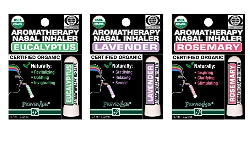 Aromatherapy Nasal Inhaler pack of 3 Made with Organic Essential Oil - Eucalyptus, Lavender and Rosemary - 0.7 mL by Prevenage