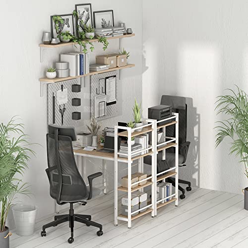 Image of 4NM 35 inch Small Computer Desk with 4-Tier Bookshelf, Home Office Desk Writing Workstation Study Table Multipurpose for Small Space Work - Natural and White